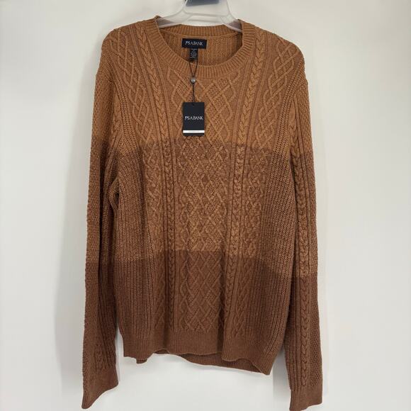 NWT Jos A. Bank Brown Colorblock Cotton Merino Wool Cable Knit Sweater‎ Size XXL